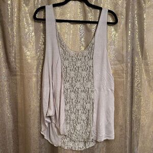 Marigold USA Flowy Boho Stretchy Lace Panel Tank Top Pinky Beige Large